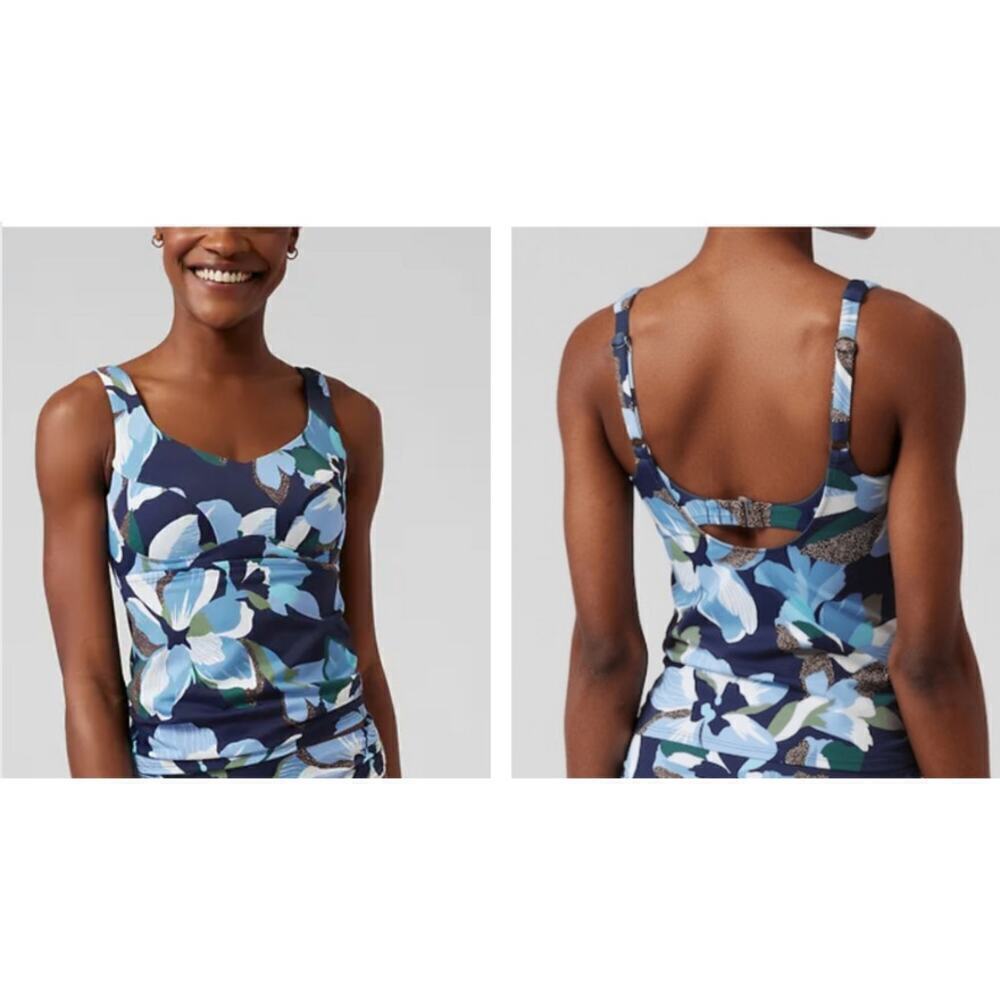 Athleta Bondi Bra Cup Tankini Top Hero Bloom Blue Floral Print sz 34B/C Swimwear